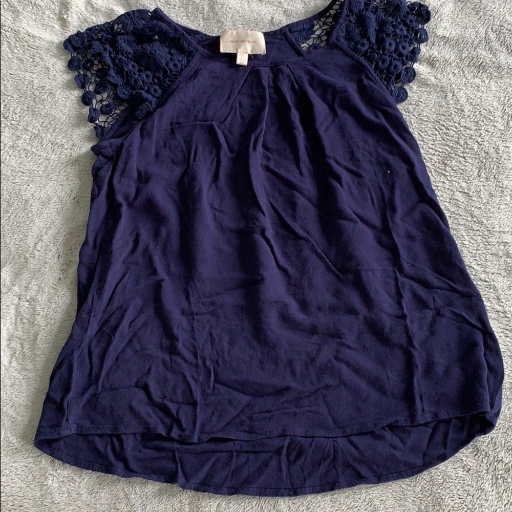 Skies are blue blouse with lace sleeves